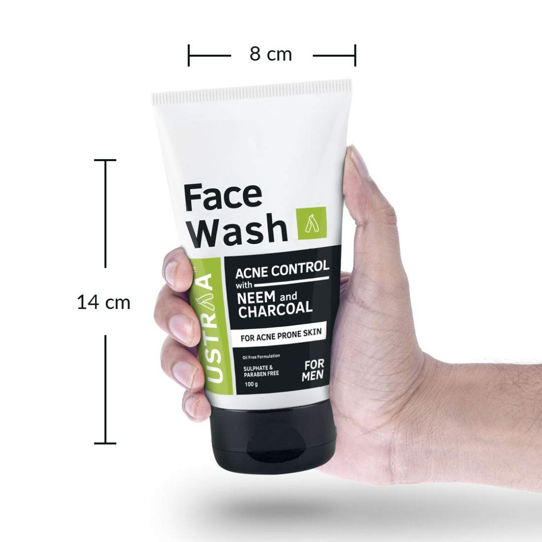 Ustraa Face Wash Acne Control with Neem and Charcoal | Targeted Cleanser for Acne Prone Skin