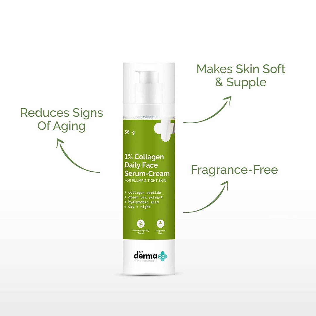 The Derma Co 1% Collagen Daily Face Serum-Cream with Green Tea & Hyaluronic Acid For Plump & Tight Skin