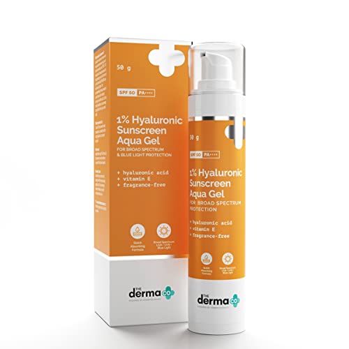The Derma Co 1% Hyaluronic Sunscreen Aqua Ultra Light Gel with SPF 50 PA++++ UV A, UV B & Blue Light Protection