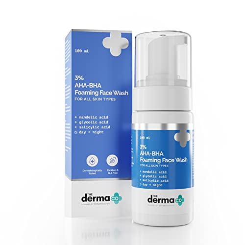 The Derma Co 3% AHA-BHA Foaming Face Wash, Anti Acne Foaming Cleanser for Face