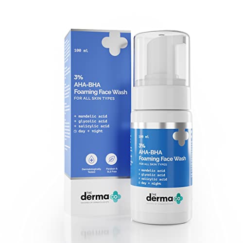 The Derma Co 3% AHA-BHA Foaming Face Wash, Anti Acne Foaming Cleanser for Face