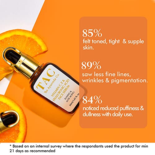TAC 10% Natural Vitamin C Face Serum For Glowing Skin with 1% Hyaluronic Acid For Anti Aging
