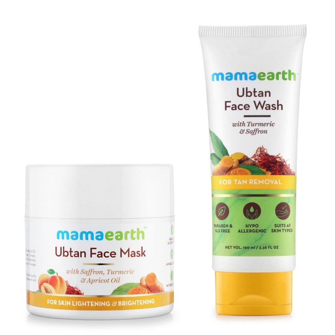 MamaEarth Skin Lightening & Brightening Combo: Ubtan Facemask, 100ml + Ubtan Facewash, 100ml