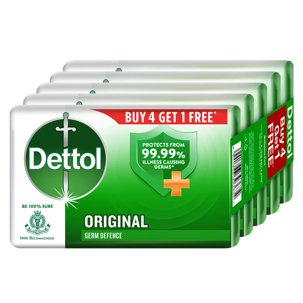Dettol Original Germ Protection Bathing Soap bar, (Buy 4 Get 1 Free - 125g each)