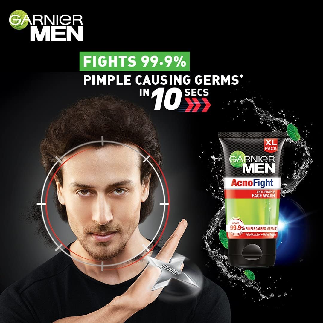 Garnier Men, Anti-Pimple Face Wash, Repairs Skin & Balances Oils, AcnoFight, 2 x 150gm (Pack of 2)