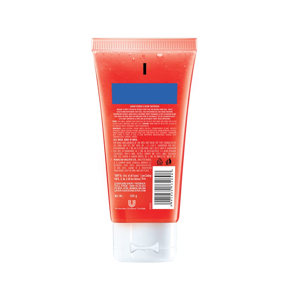 Lakme Blush & Glow Strawberry Freshness Gel Face Wash with Strawberry Extracts, 100 gm