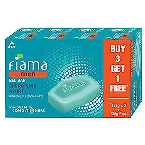 Fiama Men Energizing Sport Gel Bar, with Ginseng and Lemongrass, 125gm (Buy 3 Get 1 Free)