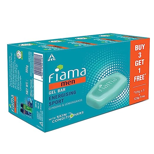 Fiama Men Energizing Sport Gel Bar, with Ginseng and Lemongrass, 125gm (Buy 3 Get 1 Free)