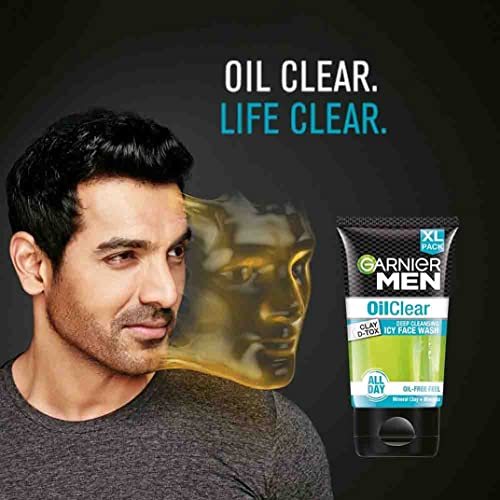 Garnier Men Face Wash, Balances Oil Level in Skin, OilClear Clay D-Tox