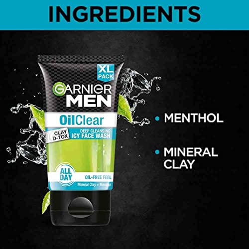 Garnier Men Face Wash, Balances Oil Level in Skin, OilClear Clay D-Tox