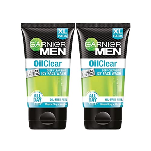 Garnier Men Face Wash, Balances Oil Level in Skin, OilClear Clay D-Tox, 150gm, Pack of 2