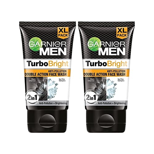 Garnier Men Turbo Bright Anti-pollution Double Action Face Wash, 150gm, Pack of 2