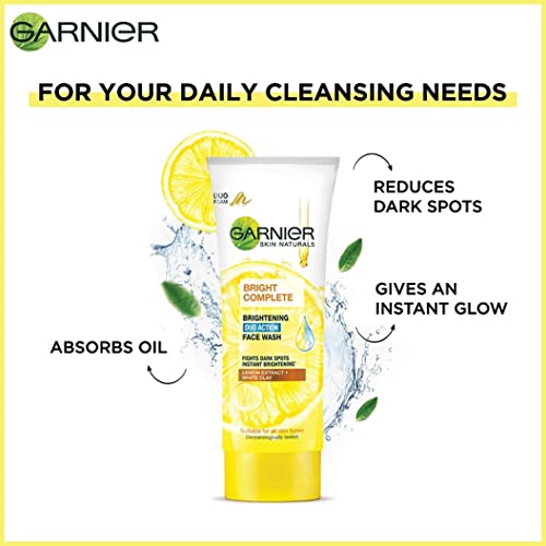 Garnier Skin Naturals, Face Wash, Oil Clearing, Bright Complete Brightening Duo Action
