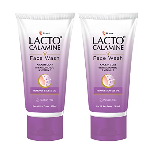 Lacto Calamine Daily Face Wash with Kaolin Clay, Niacinamide and Vitamin E for Oily Skin, 100ml (Pack of 2)