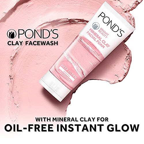 Ponds Bright Beauty Mineral Clay Vitamin B3, 4X Oil Absorbing, Brightening Face Wash