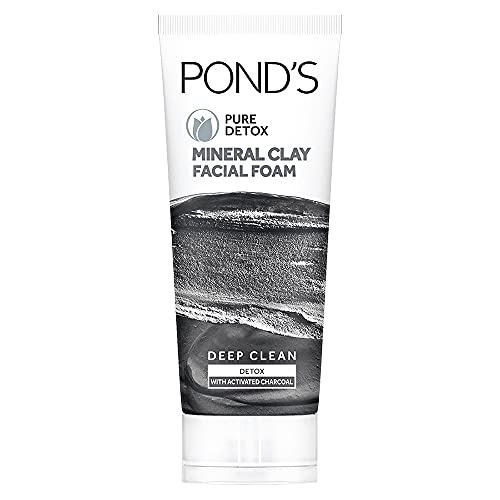 Ponds Pure Detox Mineral Clay Activated Charcoal, 4X Oil Absorbing, Detoxifying Face Wash