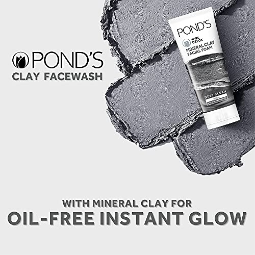 Ponds Pure Detox Mineral Clay Activated Charcoal, 4X Oil Absorbing, Detoxifying Face Wash