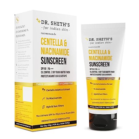 Dr Sheths Centella & Niacinamide Sunscreen With SPF 50 PA+++ For Oily Skin, 50gm