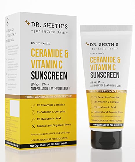Dr Sheths Sunscreen SPF 50 Cream with Ceramide & Vitamin C for Oily
