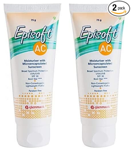 Glenmark Episoft AC Moisturizer with Sunscreen, SPF 30+, For Men and Women, 75gm, Pack of 2