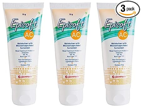 Glenmark Episoft AC Moisturizer with Sunscreen, SPF 30+, For Men and Women, 75gm, Pack of 3