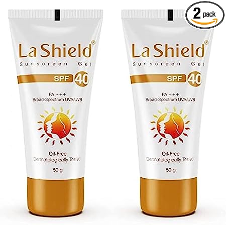 La Shield SPF 40 & PA+++ Mineral Based Sunscreen Gel For All Skin Types, 50gm, Pack of 2