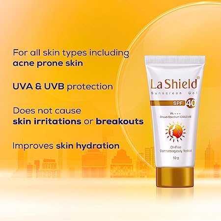 La Shield SPF 40 & PA+++ Mineral Based Sunscreen Gel For All Skin Types, 50gm, Pack of 2