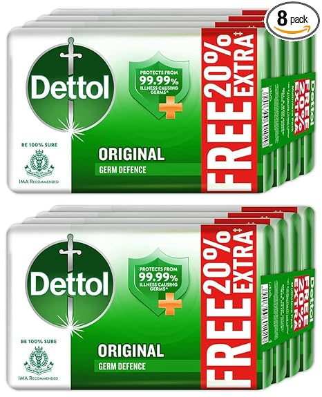 Dettol Original Germ Protection Bathing Soap Bar, Pack of 8