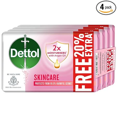 Dettol Skincare Moisturizing Beauty Bathing Soap Bar, Pack of 4