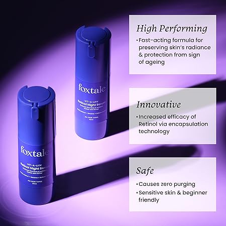 Foxtale 015% Beginner Friendly Retinol Night Serum for Anti-Aging, Retinol Night Cream