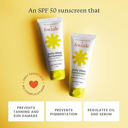 Foxtale Essentials Daily Glow Sunscreen SPF 50 PA+++, Pack of 2
