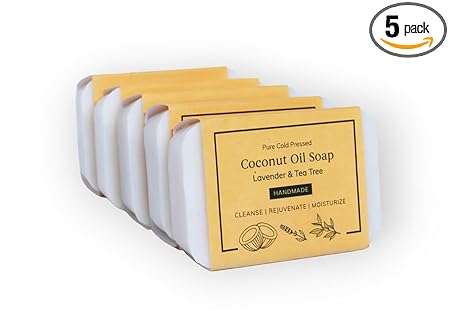 Kaprica Natural Handcrafted Pure Cold Pressed Coconut Oil Soap- Lavender and Tea Tree,  Pack of 5