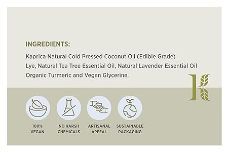 Kaprica Natural Handcrafted Pure Cold Pressed Coconut Oil Soap- Lavender and Tea Tree,  Pack of 5