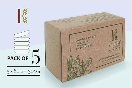 Kaprica Natural Handcrafted Pure Cold Pressed Coconut Oil Soap- Lavender and Tea Tree,  Pack of 5