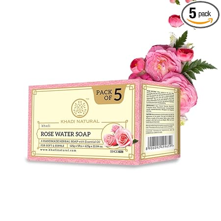 Khadi Natural Ayurvedic Rosewater Handmade Soap, Pack of 5