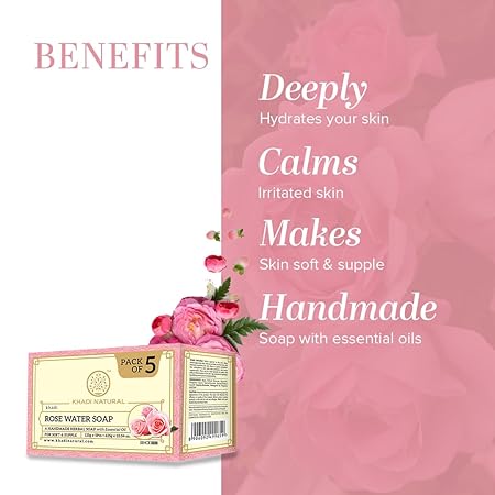 Khadi Natural Ayurvedic Rosewater Handmade Soap, Pack of 5