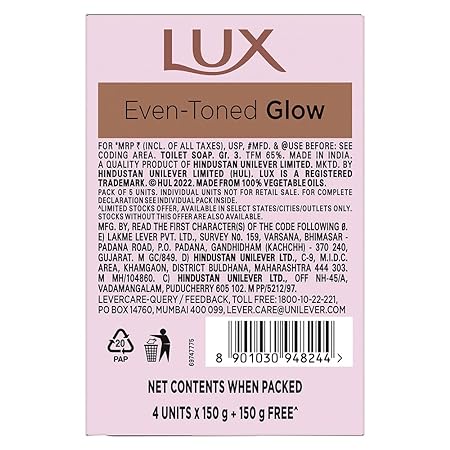 Lux Even Toned Glow Rose Soap, Pack of 5