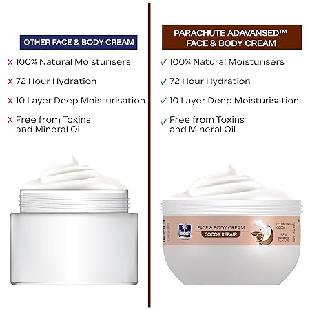 Parachute Advansed Cocoa Repair and Body Cream, Moisturiser for face and body