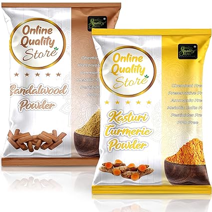 Online Quality Store Kasturi Turmeric Powder for Face + Pure Organic Sandalwood Powder, Pack of 2