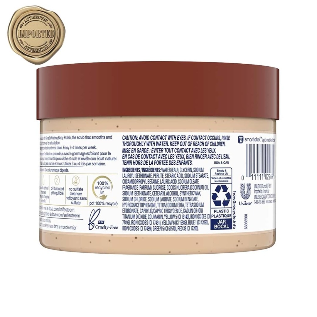 Dove Exfoliating Body Polish Scrub for Dry Skin with Brown Sugar & Coconut Butter