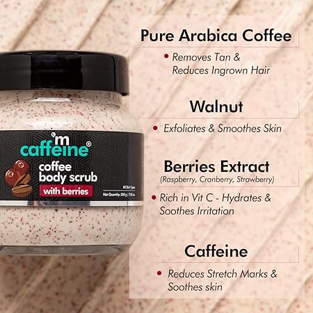 mCaffeine Berries & Coffee Body Scrub for Tan Removal Exfoliating Scrub