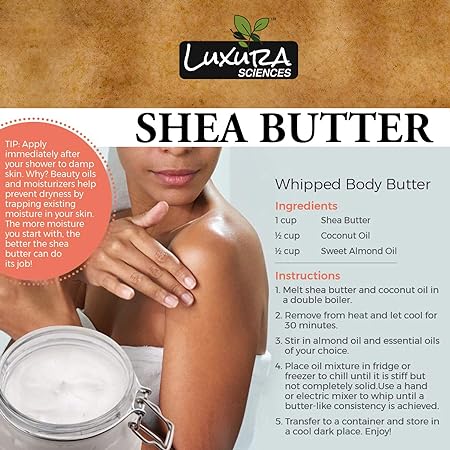 Luxura Sciences African Raw Shea Butter Unrefined Organic Ivory for Skin and Body