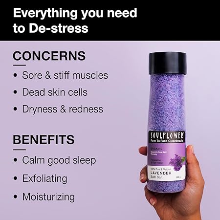 Soulflower Lavender Bath Saltsea Salt, Lavender Essential Oil & Vitamin E