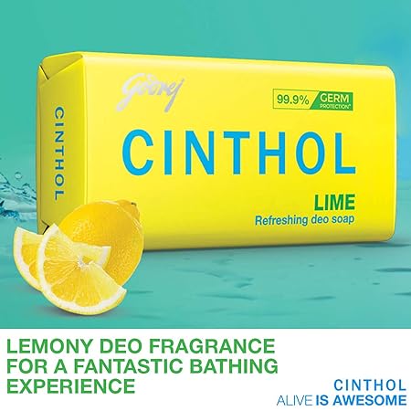 Cinthol Lime Soap 99.9% Germ Protection, Pack of 4