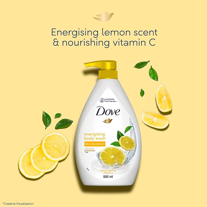 Dove Energising Body wash with energising lemon scent and nourishing Vitamin C