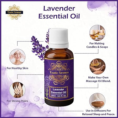 Exotic Aromas Lavender Essential Oil for Aroma Therapy, Stress Relief, Hair, Skin & Sleep, Pack of 2