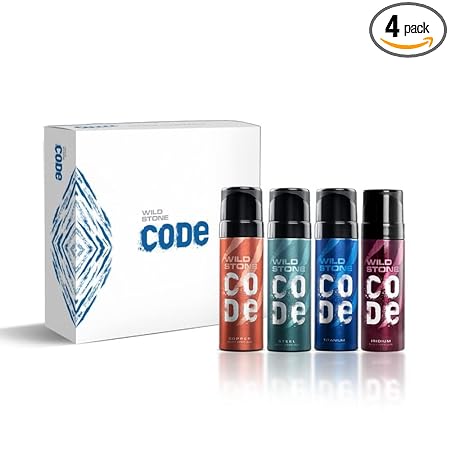 Wild Stone CODE Mini Pack with Iridium, Titanium, Steel and Copper Body Perfume Gift Set for Men, Pack of 4