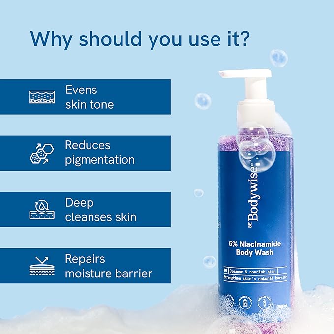 Be Bodywise 5% Niacinamide Brightening Body Wash Hydrates & Deep Cleanses Skin For Glowing & Hydrated Skin