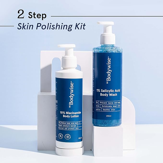 Be Bodywise Body Acne Reduction Kit with 1% Salicylic Acid Body Wash & 10% Niacinamide Hydrating Face & Body Lotion