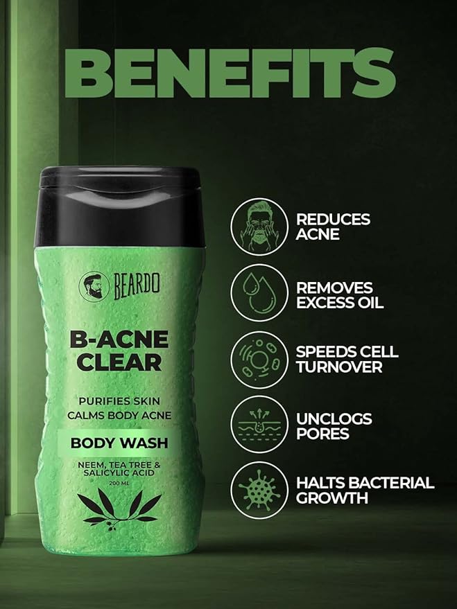 Beardo Body Acne Clear Body Wash for Men With Neem, Tea Tree and Salicylic Acid Clean Clear Skin